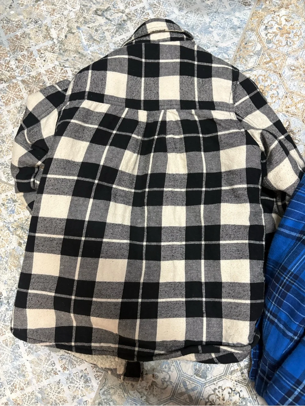 Kids Plaid Flannel Jacket - Black & White / Blue